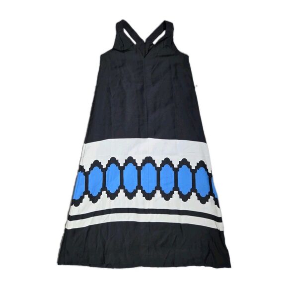 Ann Taylor Dresses & Skirts - Ann Taylor Black Blue Geometric Print Sleeveless Midi Dress Womens XSP EUC